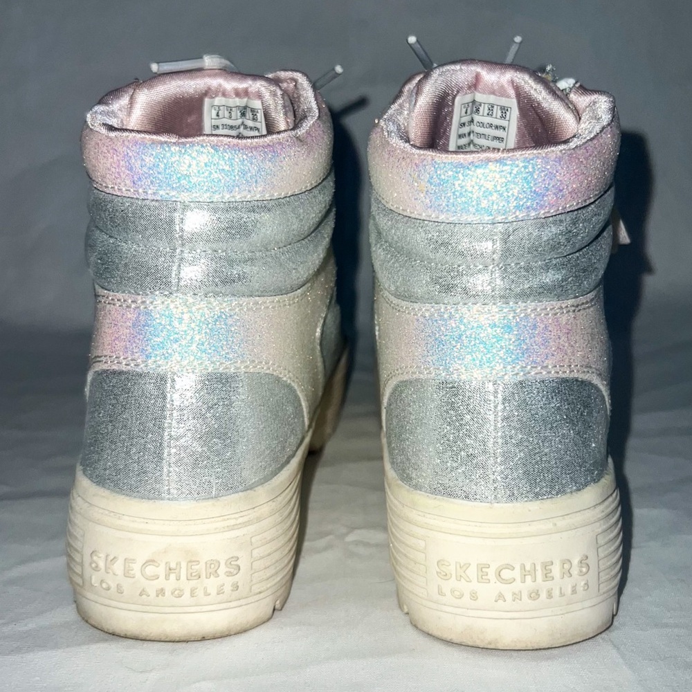 Skechers Street Elevated City Shine High Top Sneakers - White/Pink, Size 4 - Picture 7 of 12